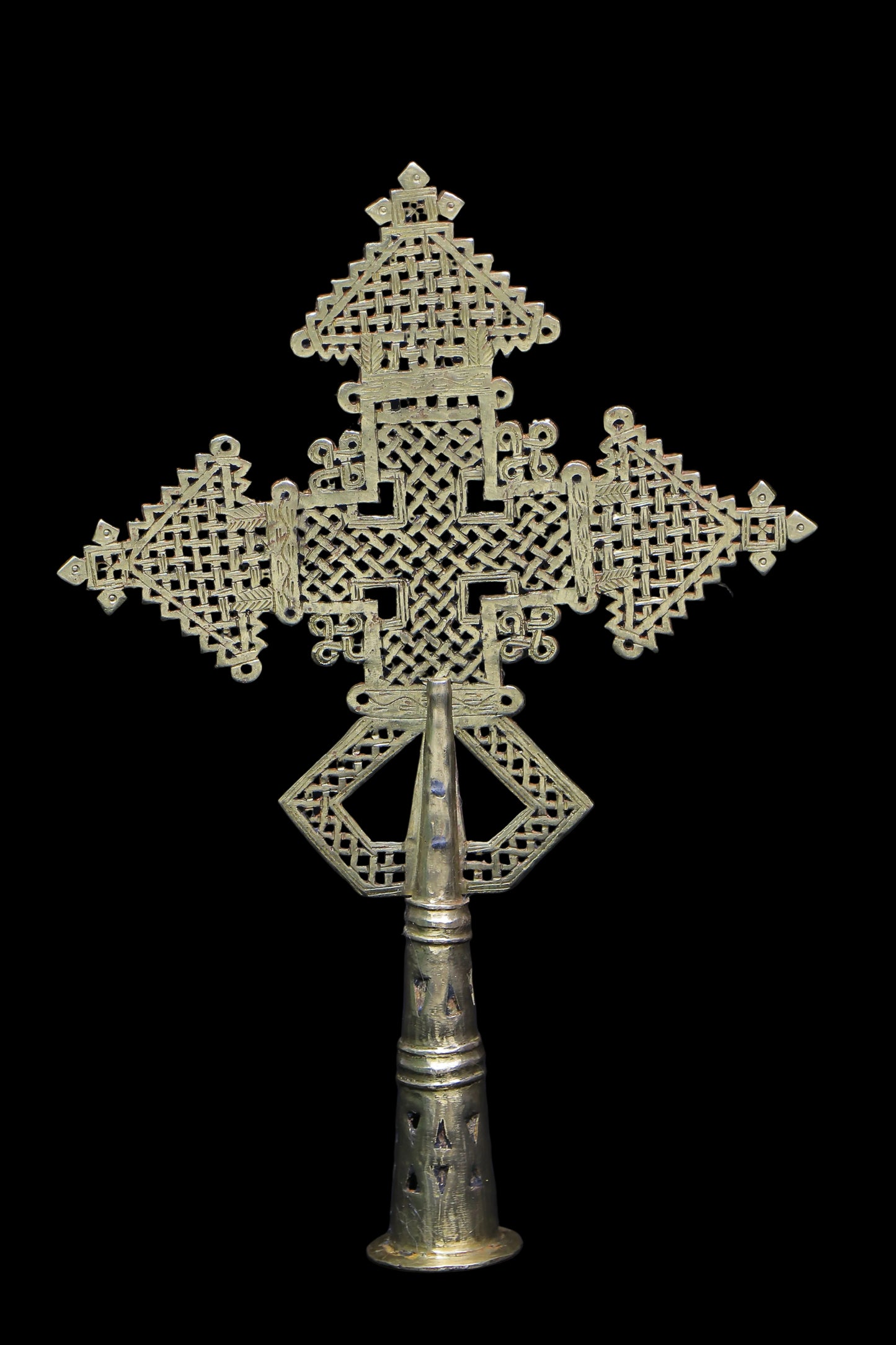 Ethiopian Brass Processional Cross 35cm - Handcrafted Orthodox Blessing Cross