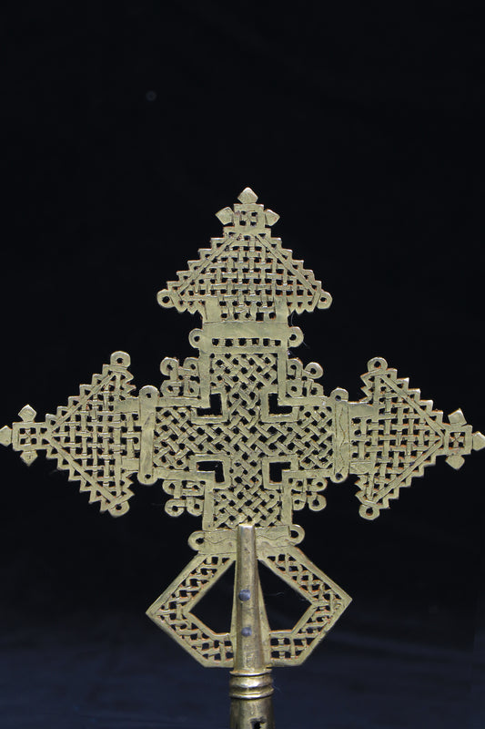 Ethiopian Brass Processional Cross 35cm - Handcrafted Orthodox Blessing Cross