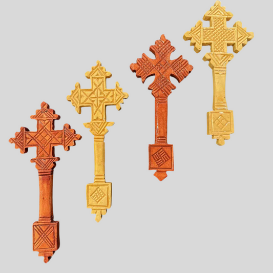 Wood Wall Cross - Wall Hanging Cross Decor Hand Made in Ethiopia, ( LOT OF 4x) Gift set Ethiopian Coptic Ortodox