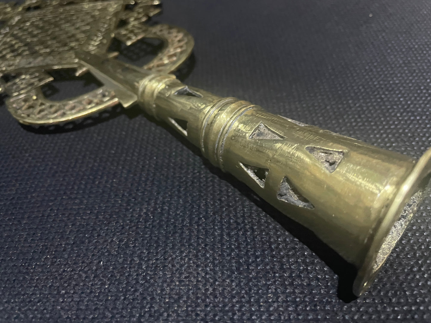 Ethiopian Brass Processional Cross 35cm - Handmade Coptic Christian Blessing Cross