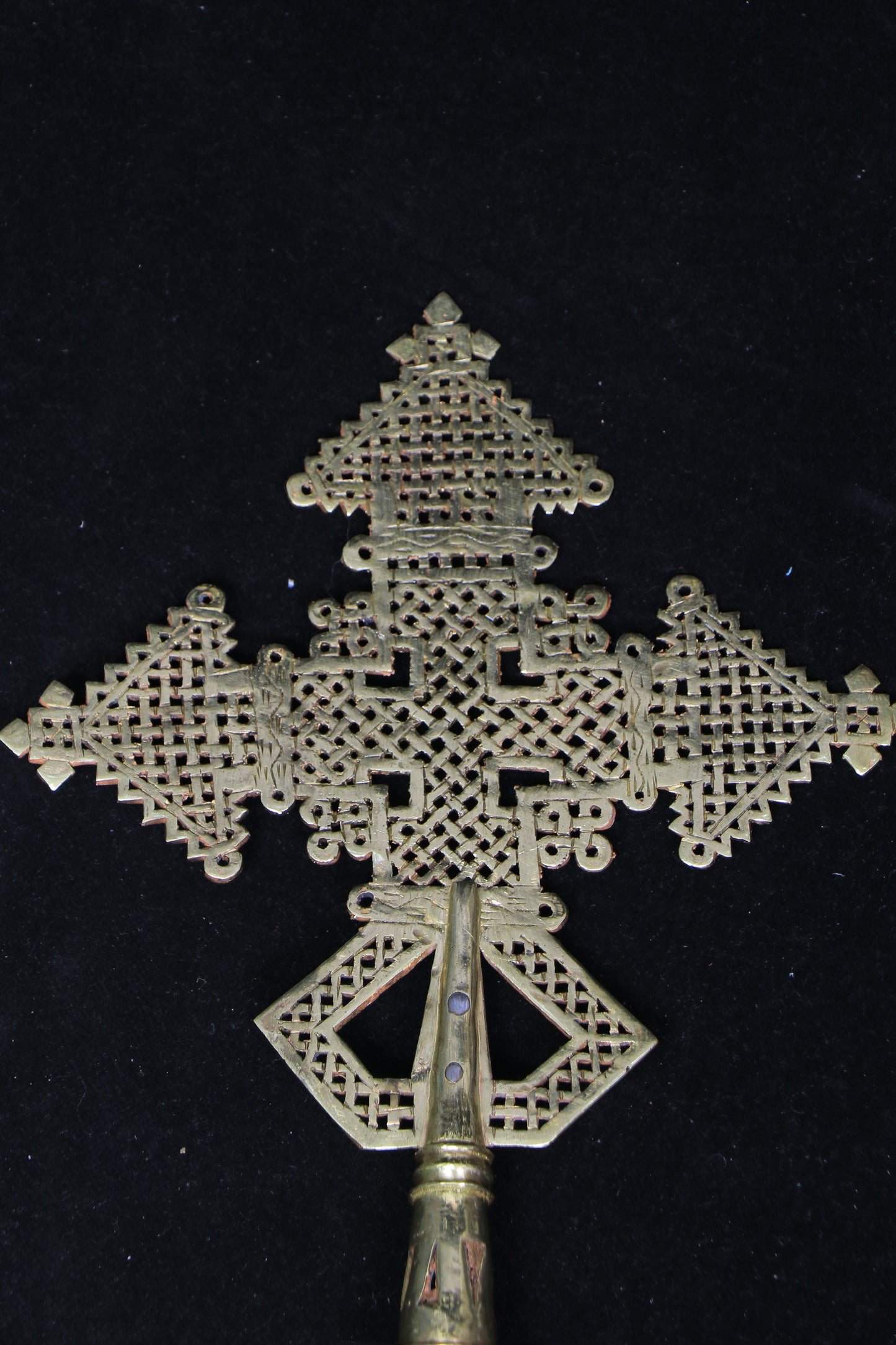 Ethiopian Brass Processional Cross 35cm - Handcrafted Orthodox Blessing Cross