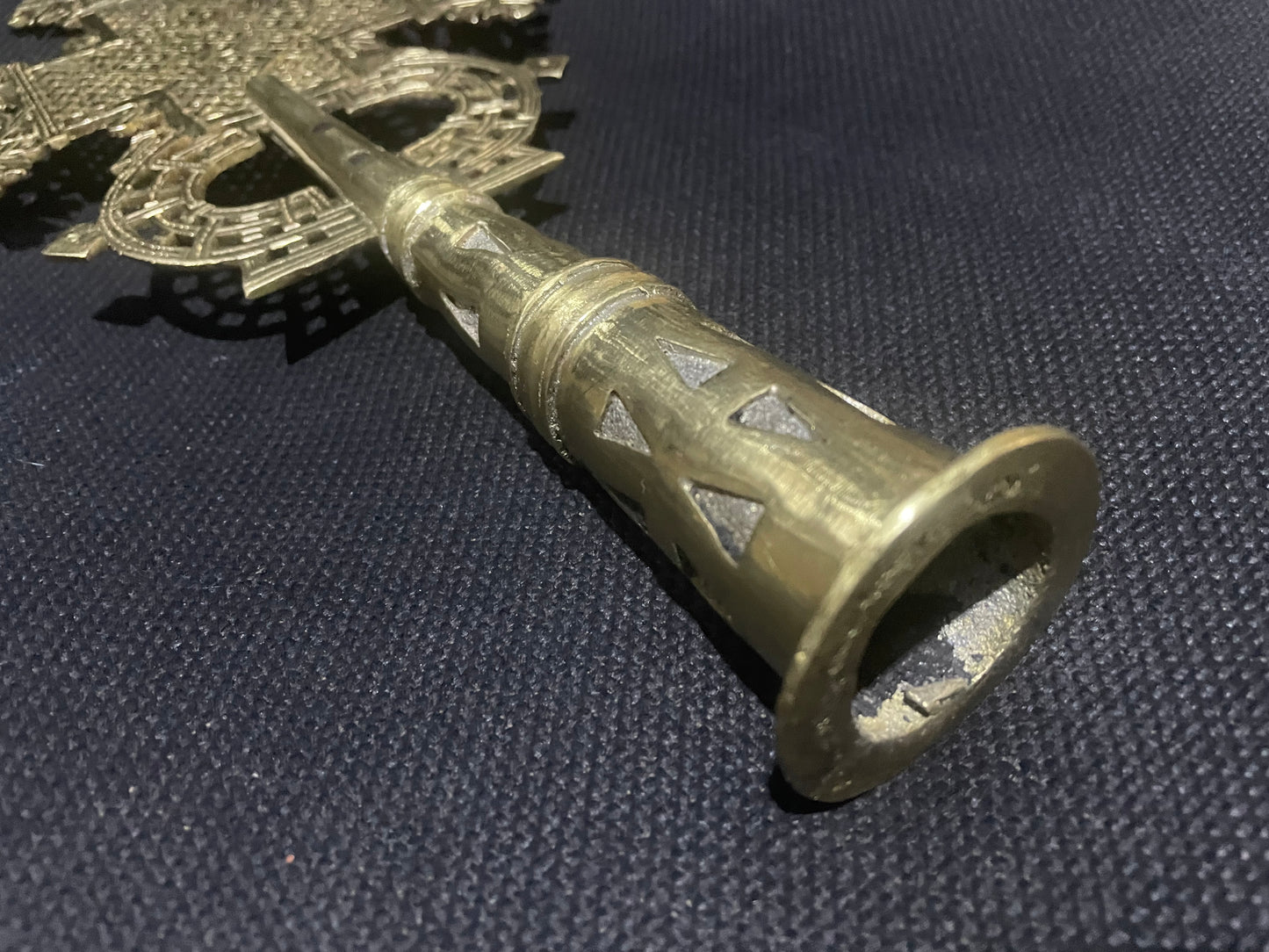 Ethiopian Brass Processional Cross 35cm - Handcrafted Orthodox Blessing Cross