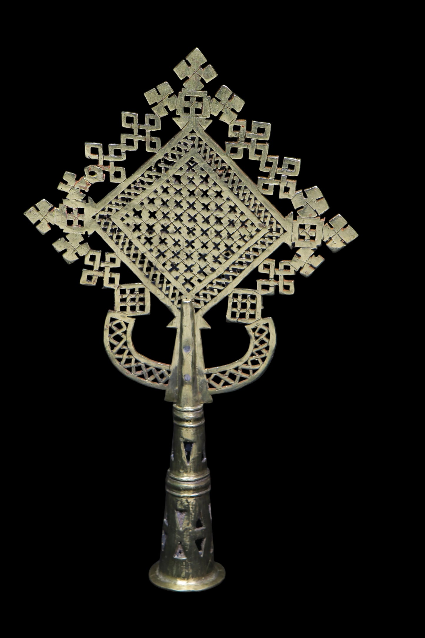 Ethiopian Brass Processional Cross 35cm - Handmade Coptic Christian Blessing Cross